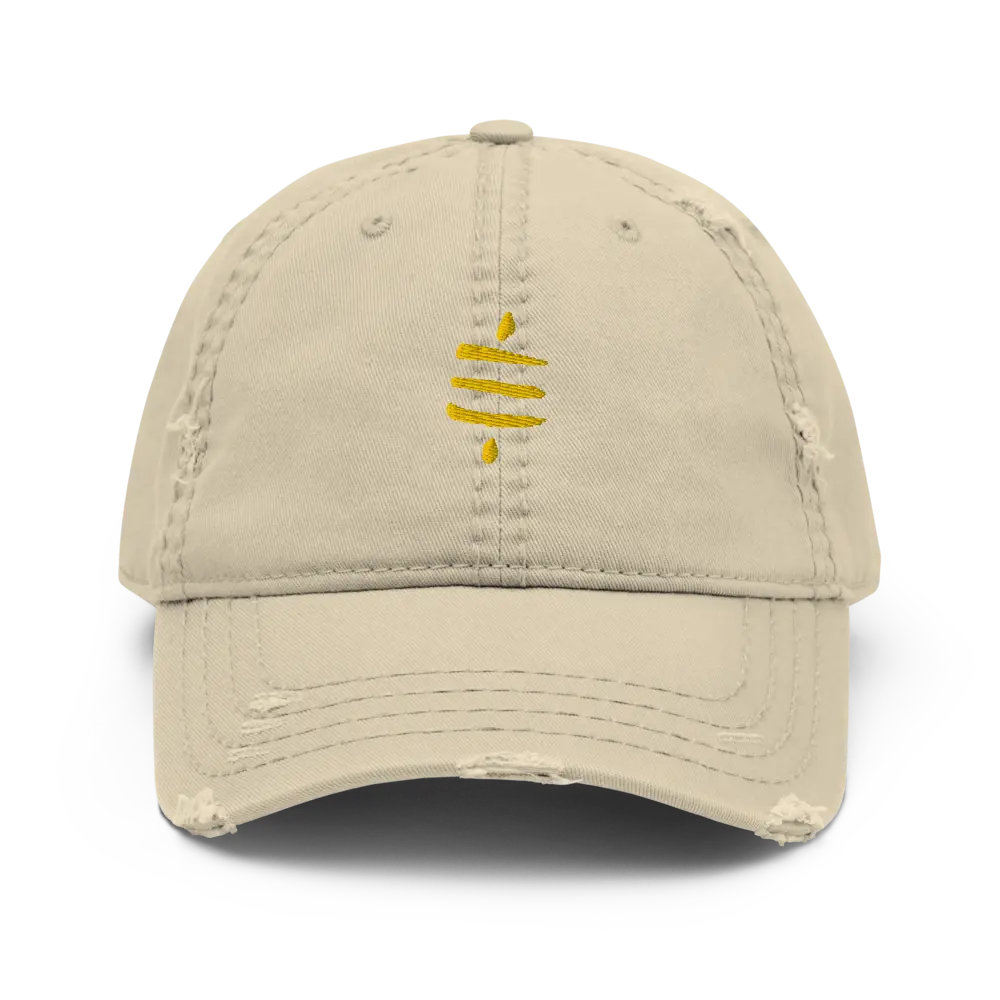 SATS Symbol - Gold Embroidered - Distressed Bitcoin Dad Hat Store of Value