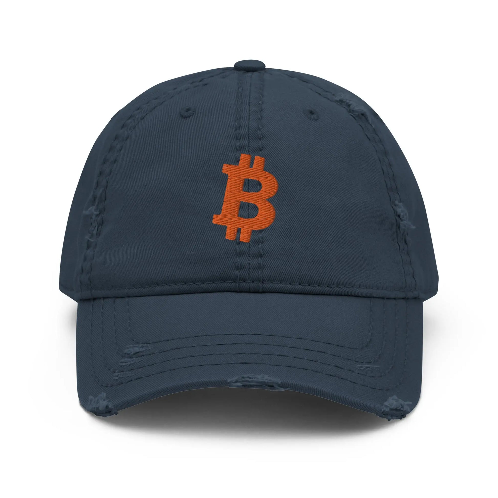 Orange Angled Bitcoin Embroidered Distressed Dad Navy