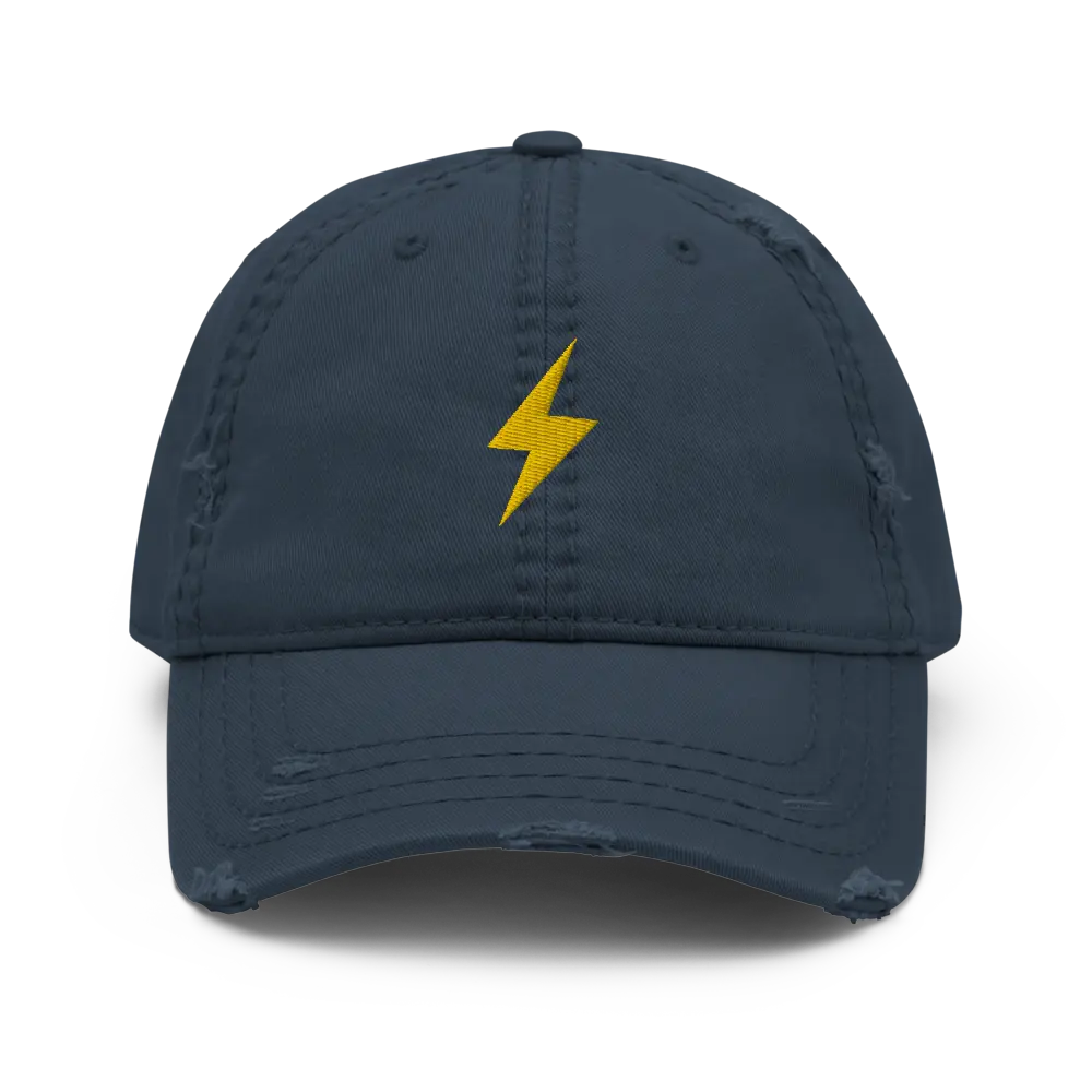 Lightning Symbol - Gold Embroidered - Distressed Bitcoin Hat Store of Value