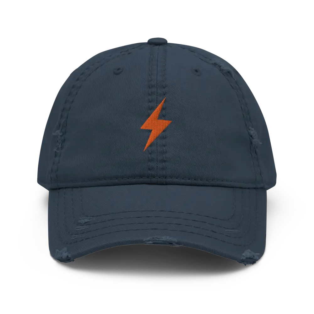 Lightning Symbol - Orange Embroidered - Distressed Bitcoin Hat Store of Value