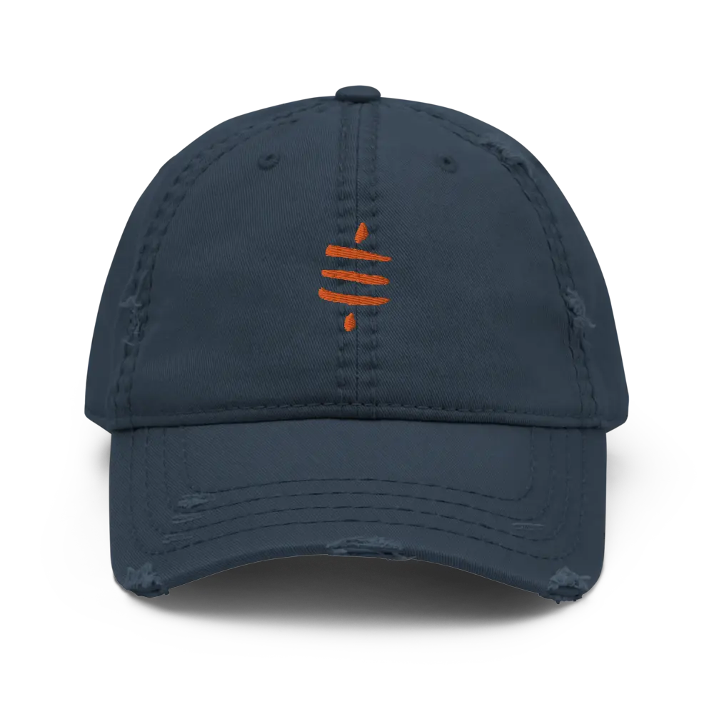 SATS Symbol - Orange Embroidered - Distressed Bitcoin Dad Hat Store of Value