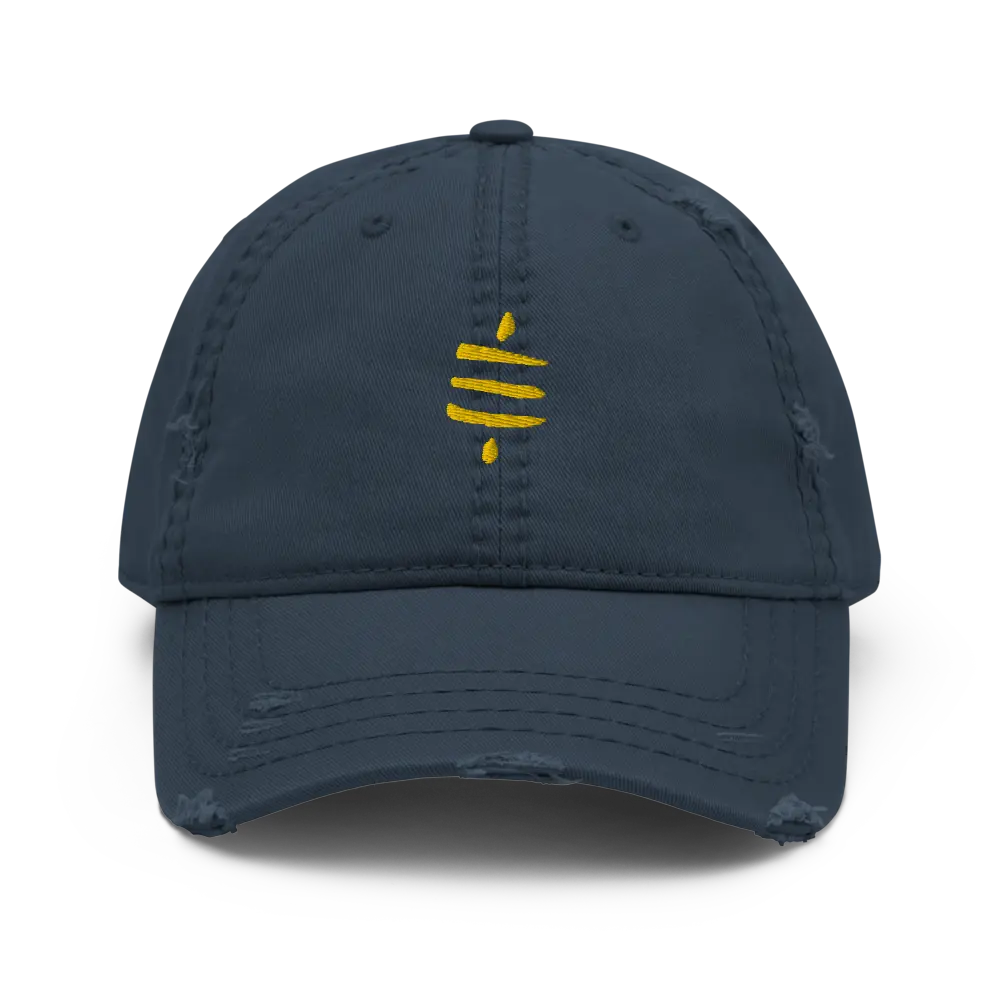 SATS Symbol - Gold Embroidered - Distressed Bitcoin Dad Hat Store of Value