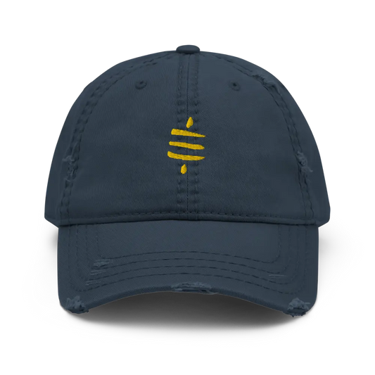 SATS Symbol - Gold Embroidered - Distressed Bitcoin Dad Hat Store of Value