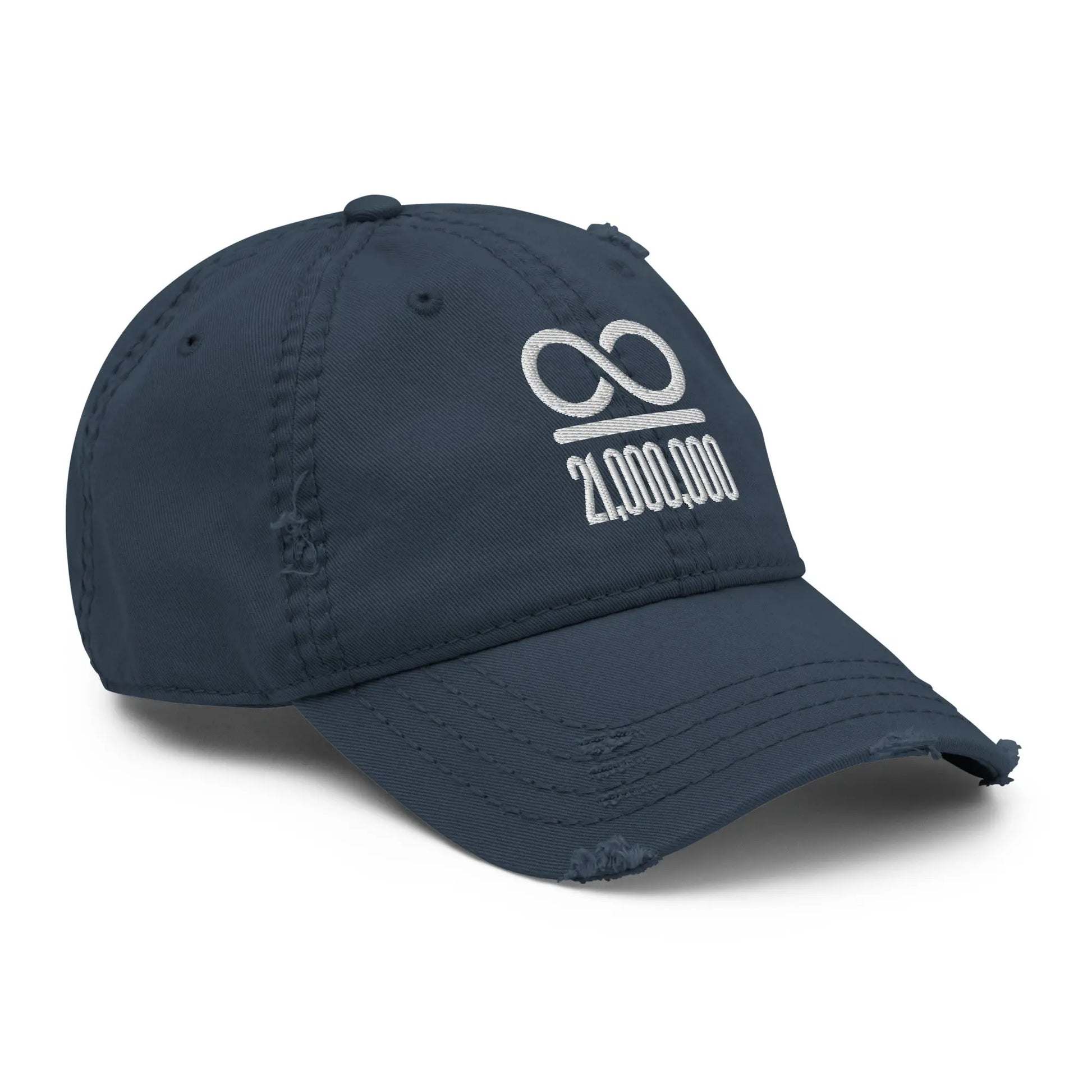 Infinity Divided By 21 Million - White Embroidery - Distressed Bitcoin Hat Store of Value