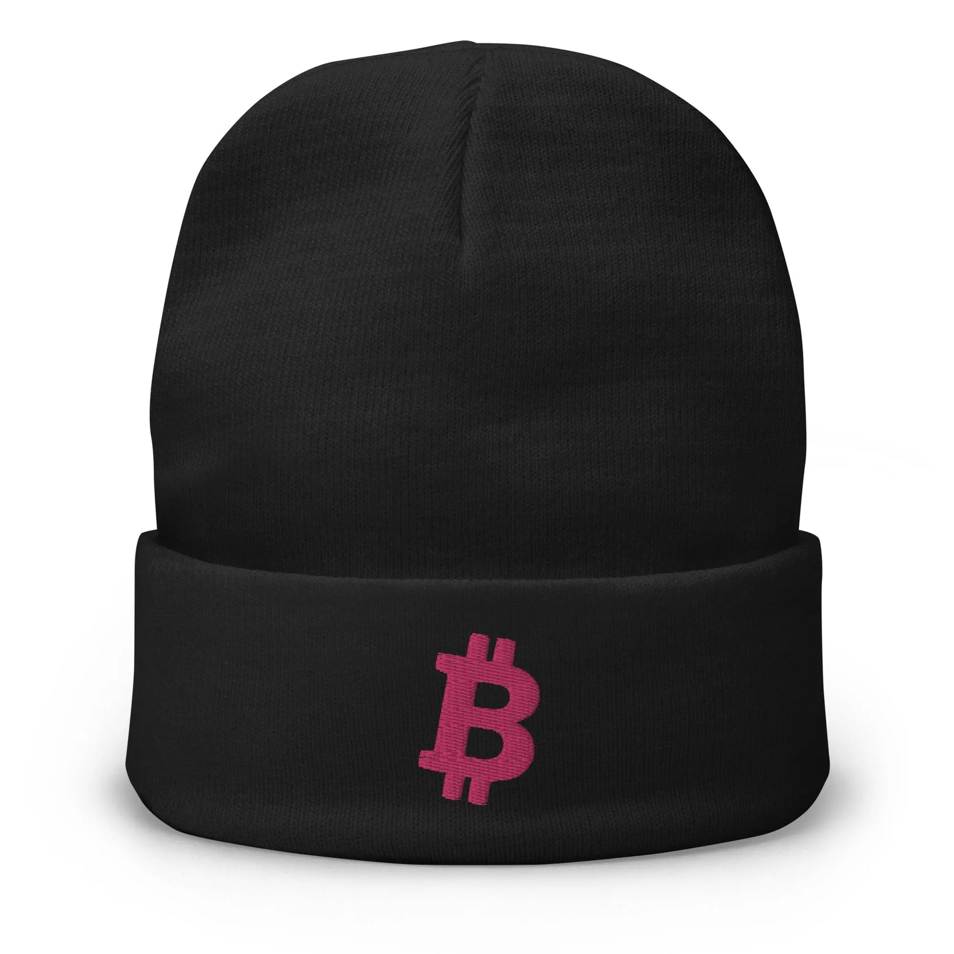 Flamingo Angled Bitcoin Embroidered Beanie Black