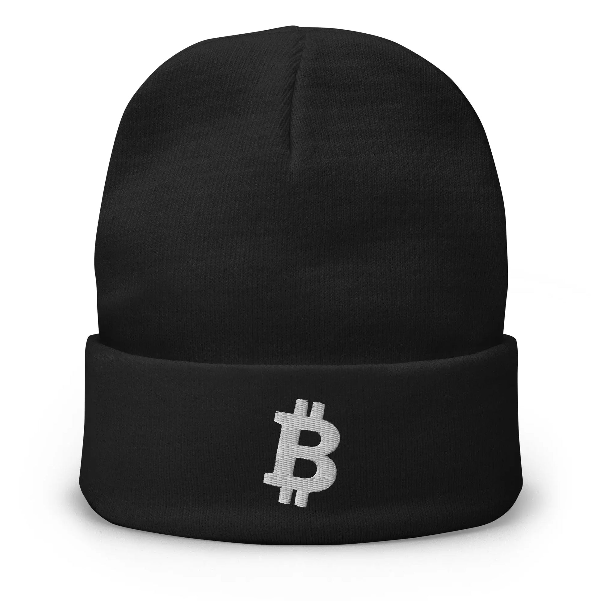 White Angled Bitcoin Embroidered Beanie Black