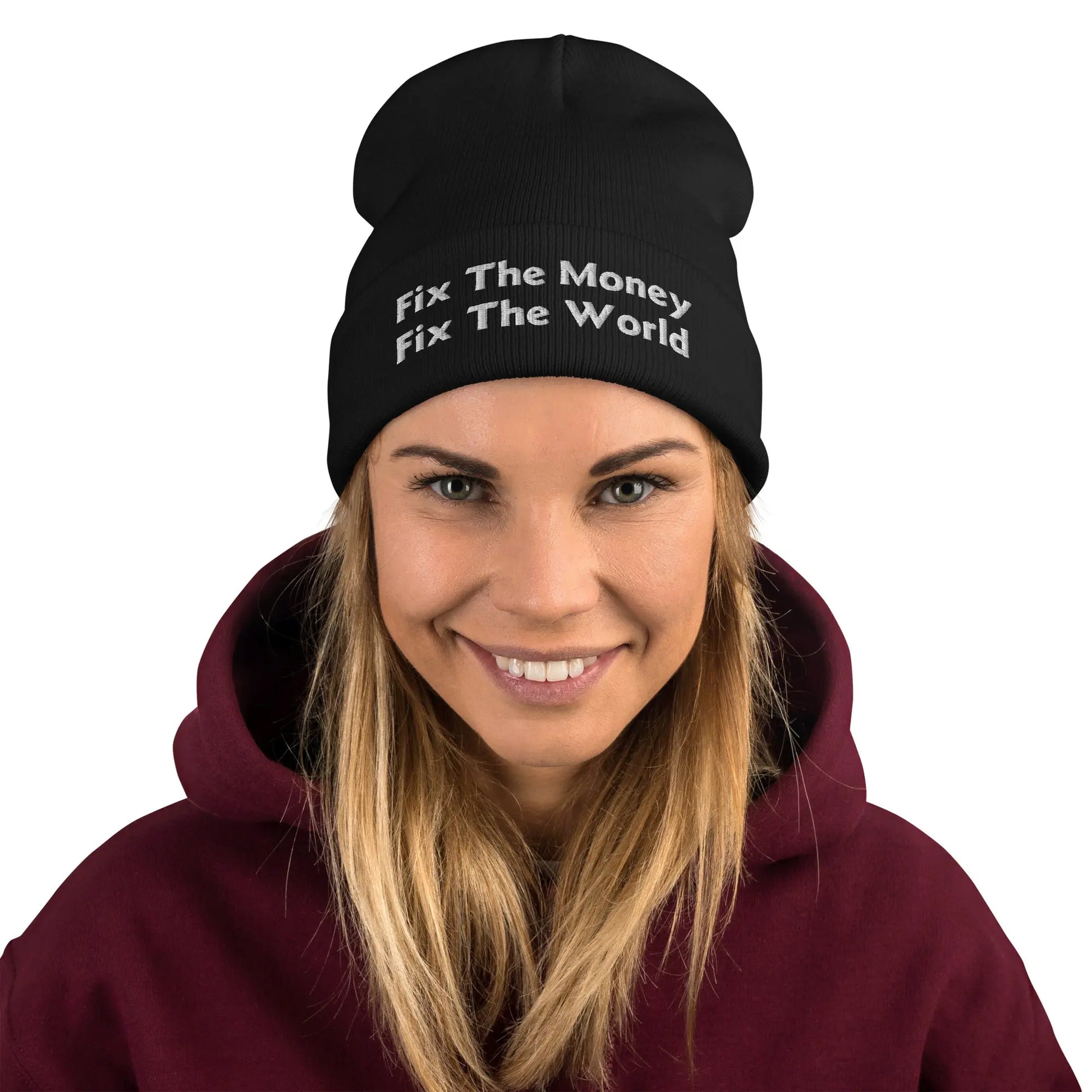 Fix the Money - Fix The World - White Embroidery - Beanie Store of Value