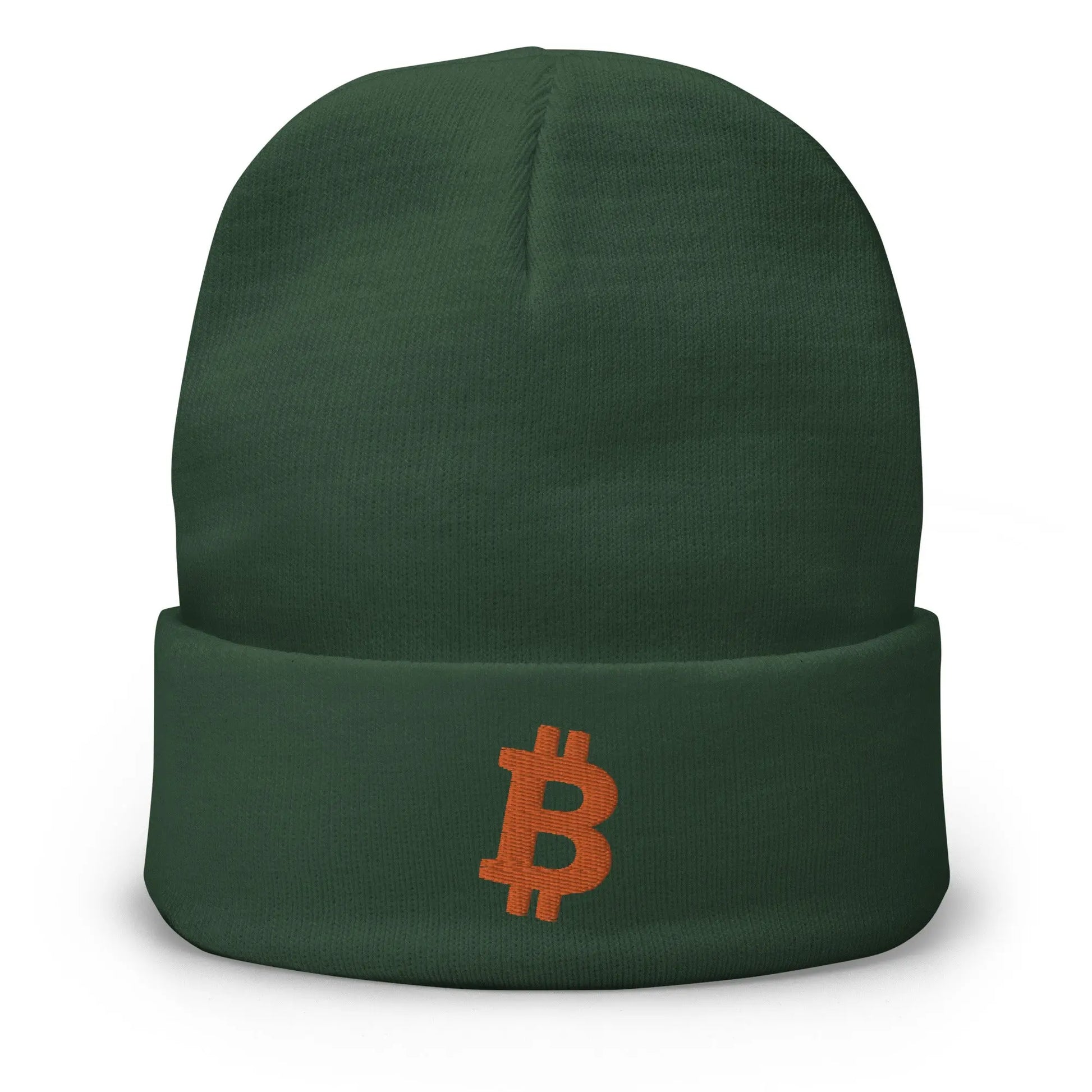 Orange Angled Bitcoin Embroidered Beanie Green