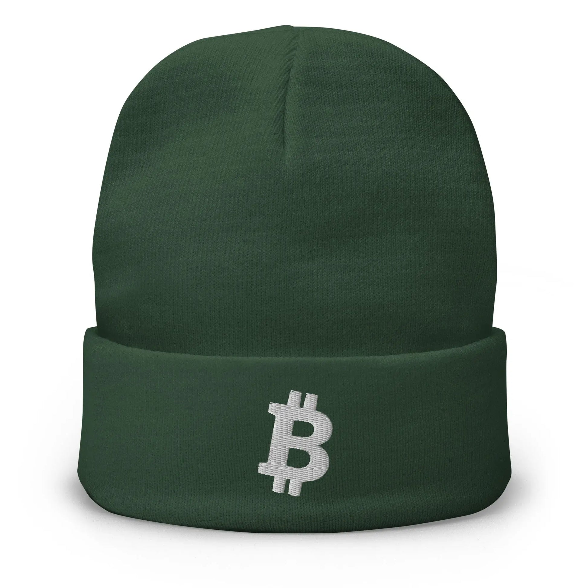 White Angled Bitcoin Embroidered Beanie Green