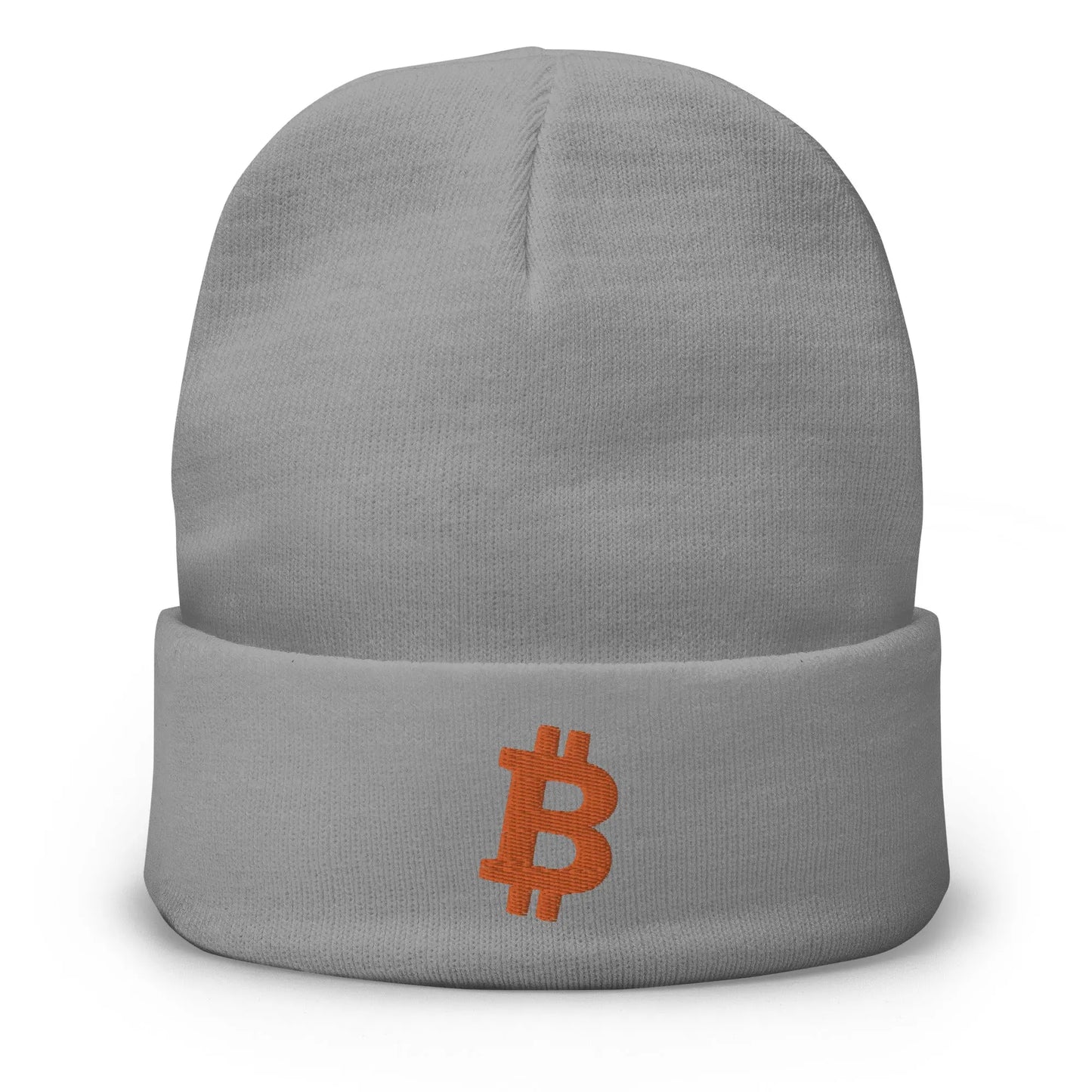 Orange Angled Bitcoin Embroidered Beanie Grey