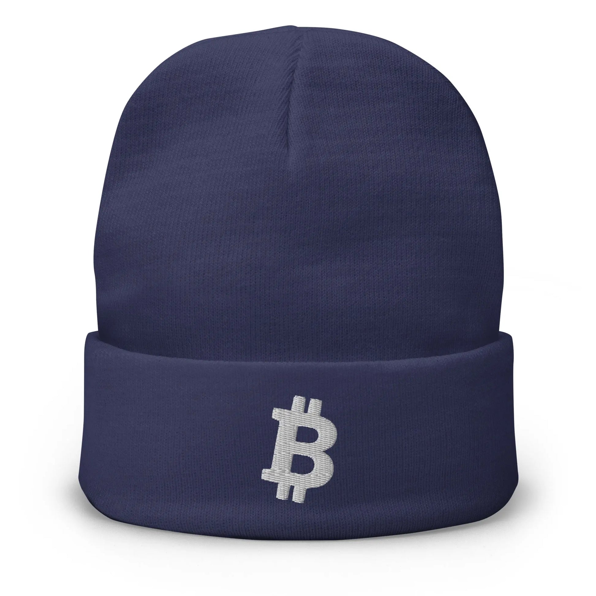 White Angled Bitcoin Embroidered Beanie Navy