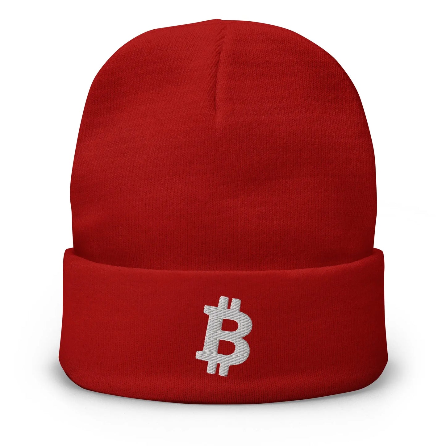 White Angled Bitcoin Embroidered Beanie Red