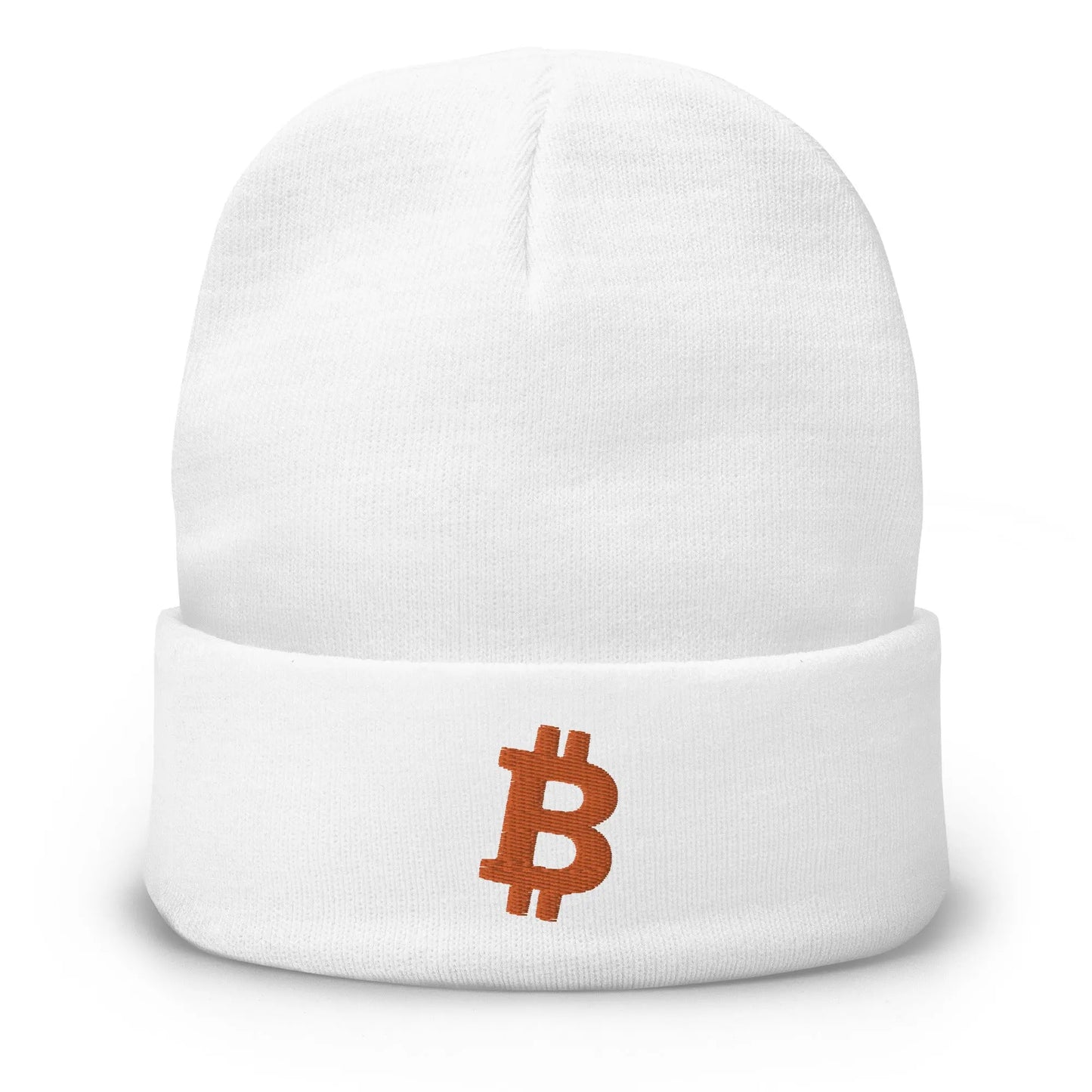 Orange Angled Bitcoin Embroidered Beanie White