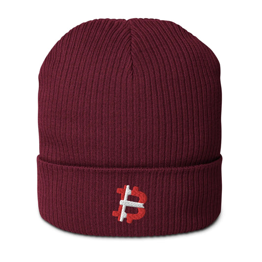 Danish Bitcoin Flag - Organic Ribbed Beanie - Embroidery Store of Value