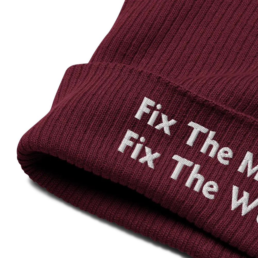 Fix The Money Fix The World - Ribbed Beanie - Organic Cotton - Embroidery Store of Value