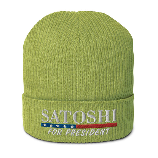 Satoshi For President - Ribbed Beanie - Organic Cotton - Embroidery Store of Value