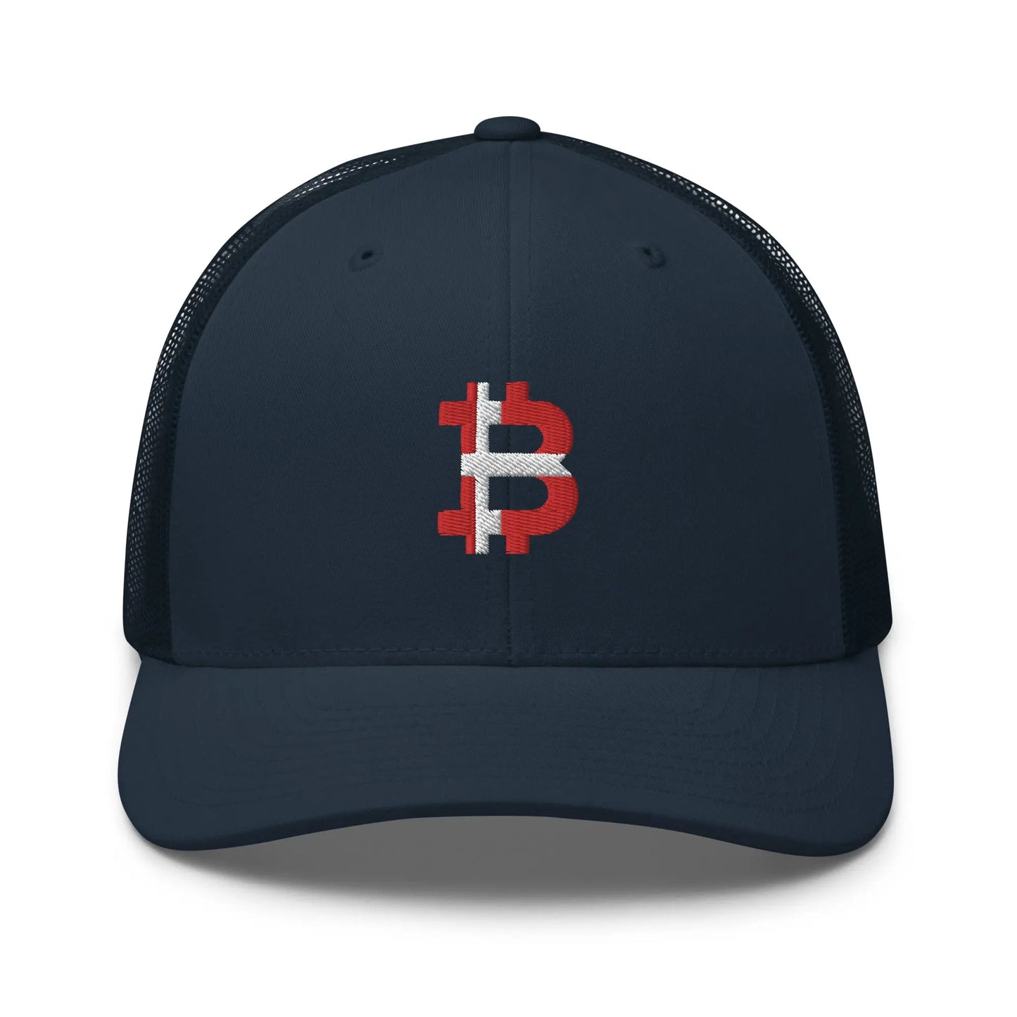 Danish Bitcoin Flag - Retro Trucker Bitcoin Hat - Embroidery Store of Value