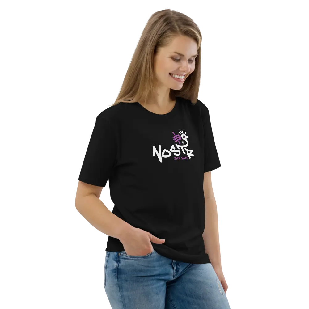 Nostr ZAP SATS T-shirt - By BitPopArt - Premium Organic Cotton - Unisex - Black Store of Value