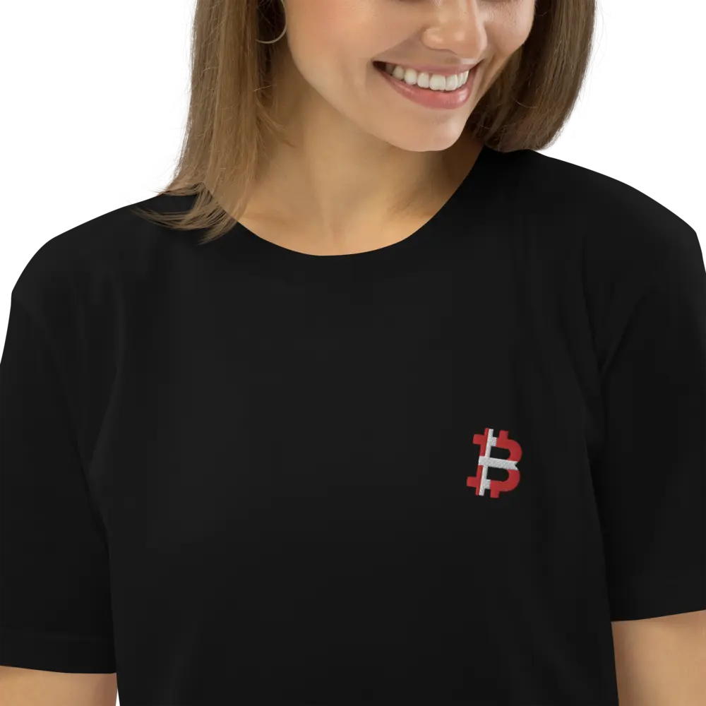 Bitcoin T-shirt - Danish Bitcoin Flag - Embroidery - Premium Organic Cotton - Unisex Store of Value