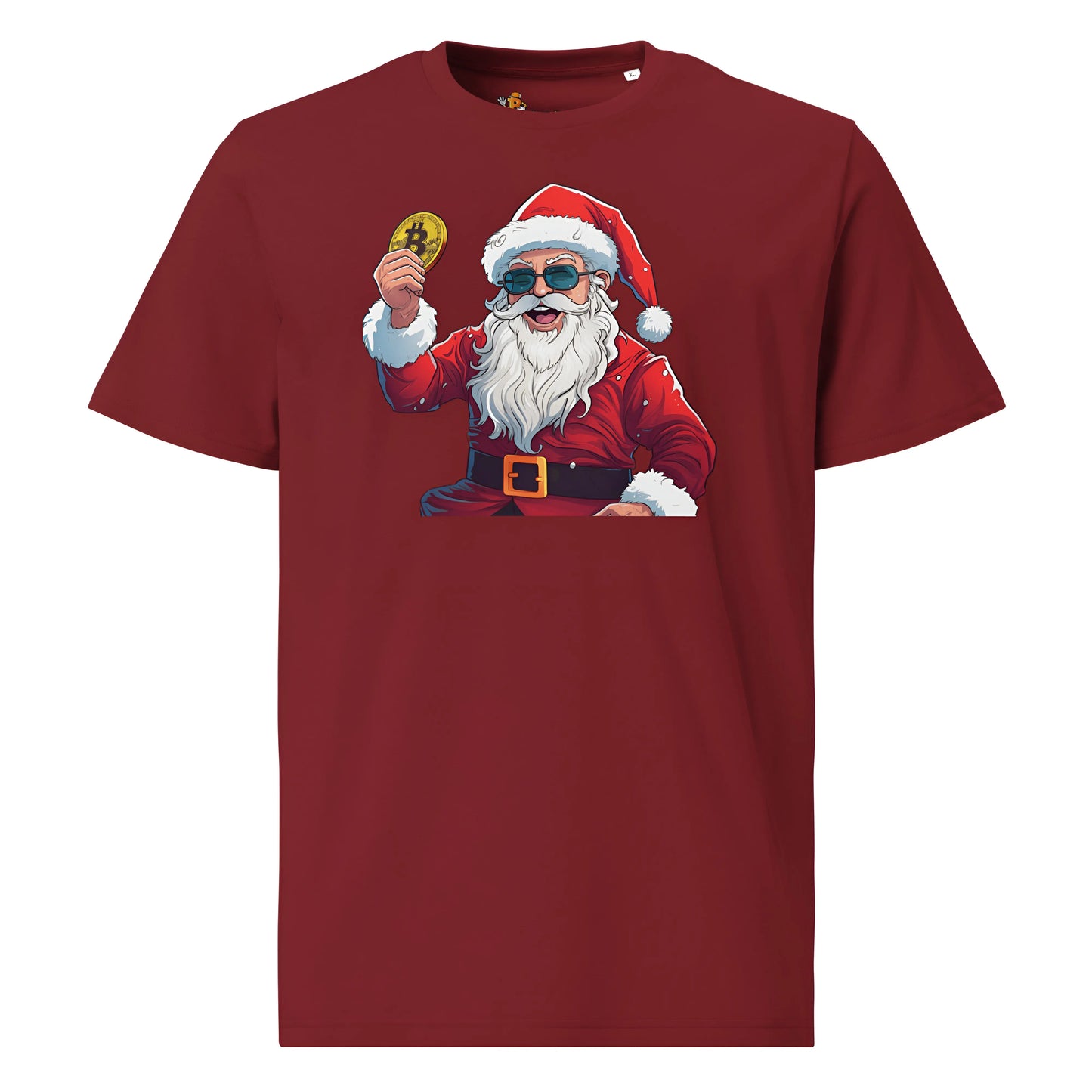 Happy Santa Premium Unisex Organic Cotton Bitcoin T-shirt Burgundy