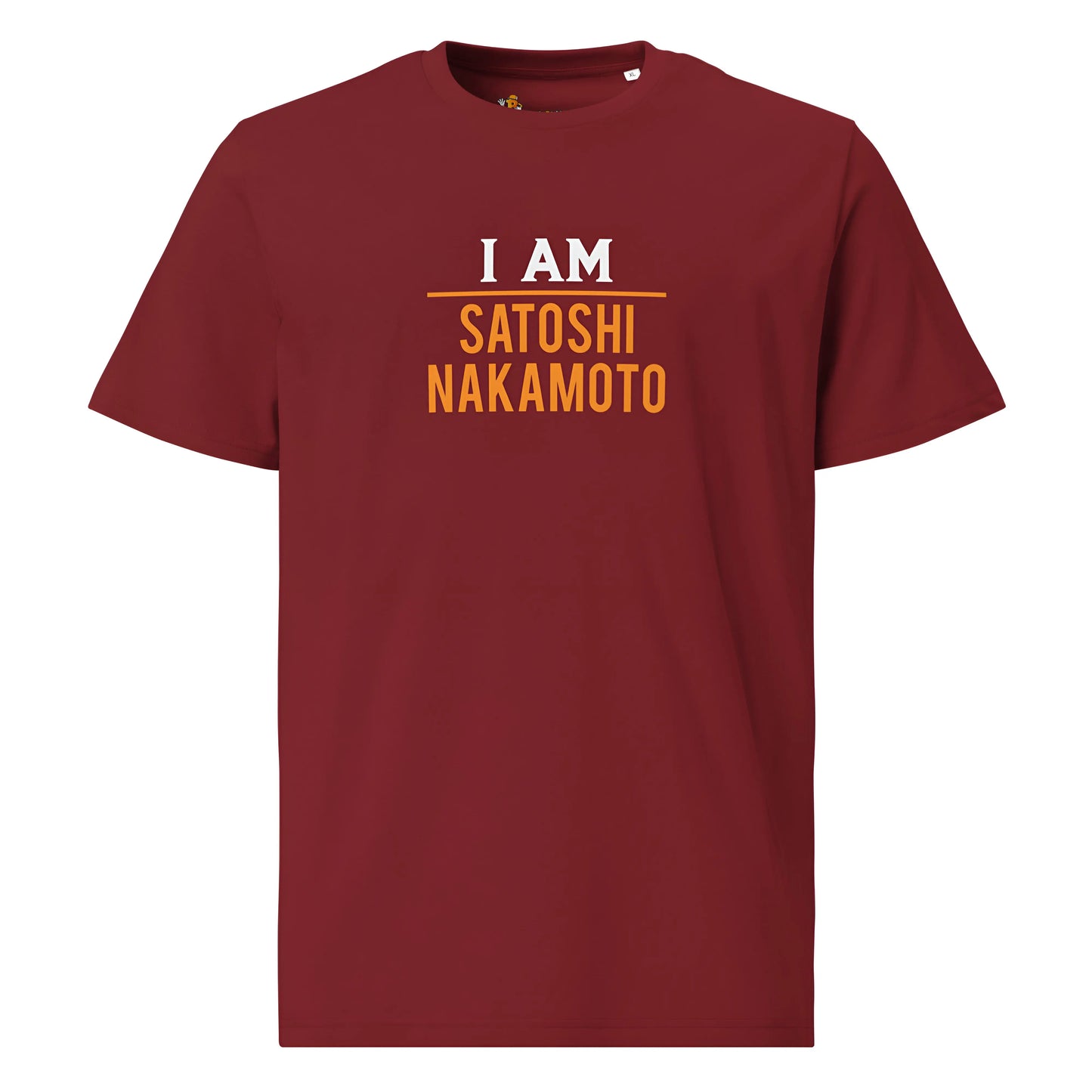 I AM Satoshi Nakamoto - Premium Unisex Organic Cotton Bitcoin T-shirt Burgundy Color