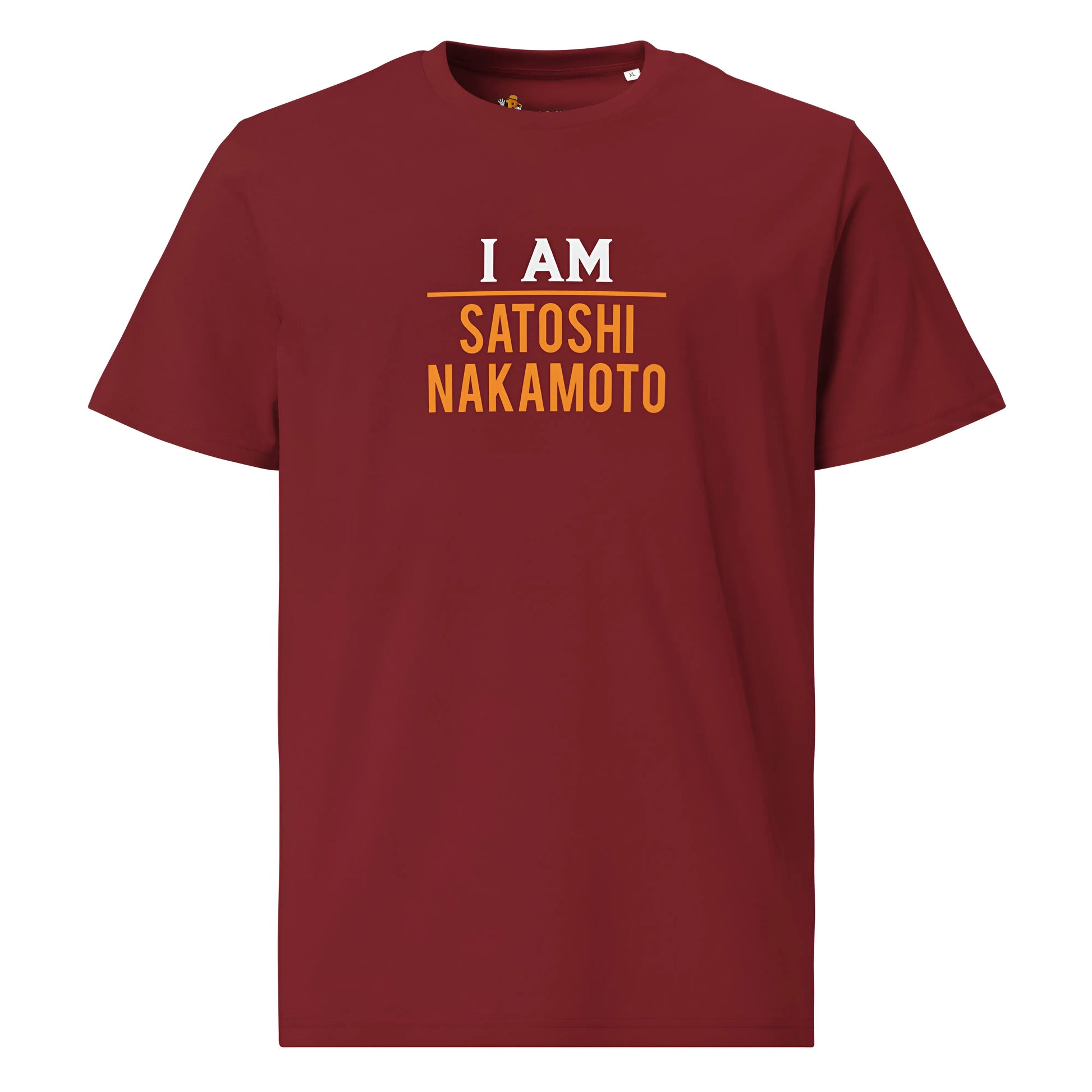 I AM Satoshi Nakamoto - Premium Unisex Organic Cotton Bitcoin T-shirt Burgundy Color