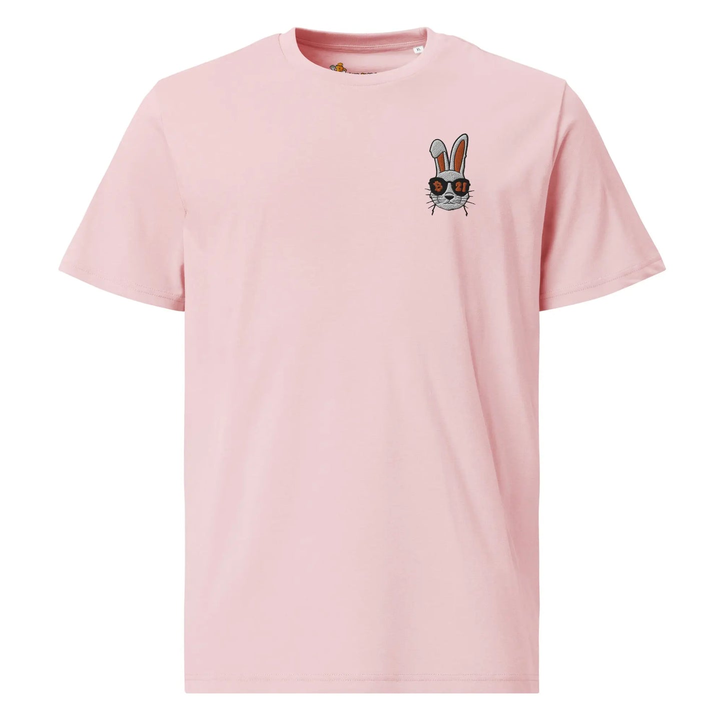 Rabbit 21 - Premium Embroidered Unisex Organic Cotton Bitcoin T-shirt Pink Color