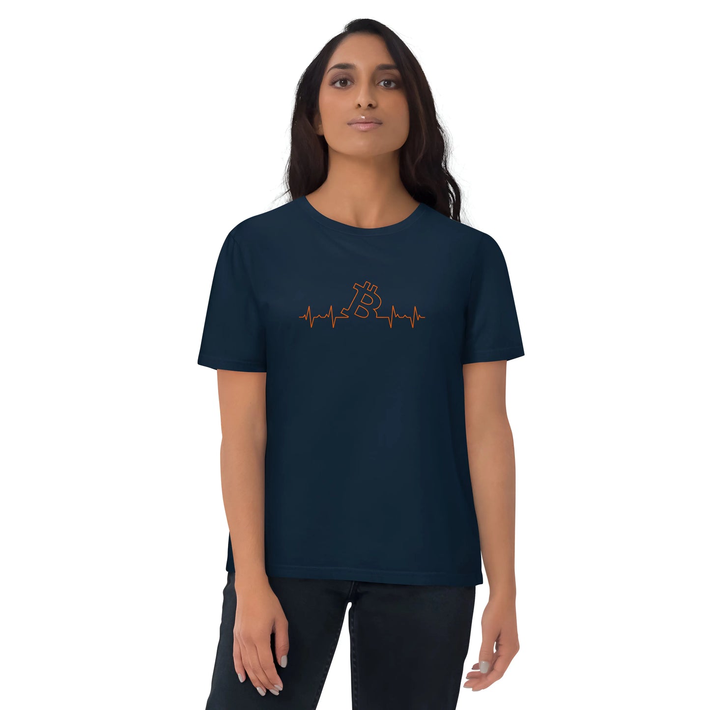 Bitcoin Heart Beat - Premium Unisex Organic Cotton Bitcoin T-shirt French Navy