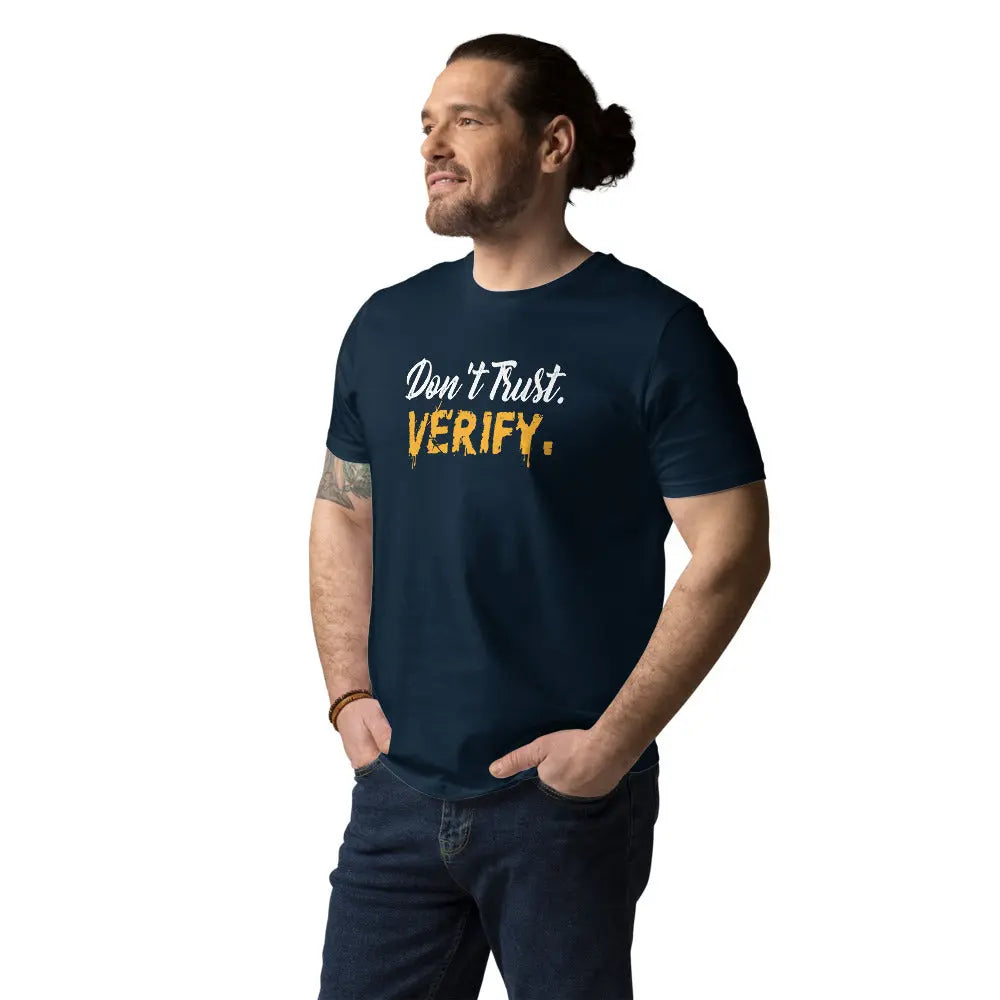 Don`t Trust Verify - Premium Unisex Organic Cotton Bitcoin T-shirt French Navy Blue Color