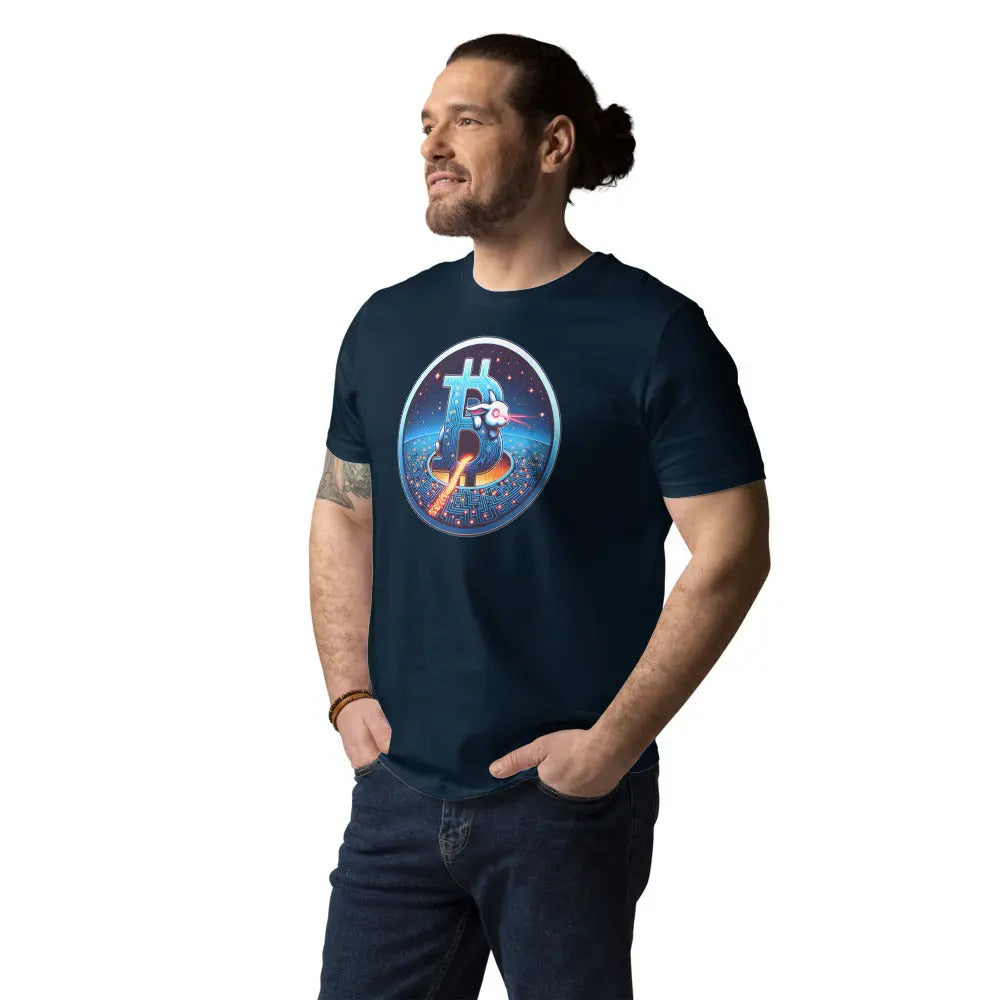 Laser Eyes Rabbit Bitcoin Rabbit Hole - Premium Unisex Organic Cotton Bitcoin T-shirt Navy Blue Color