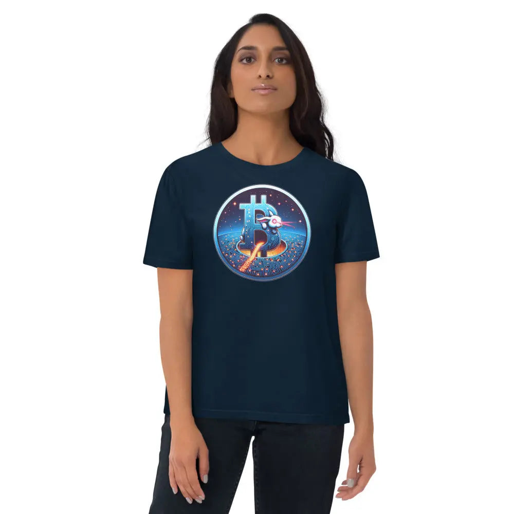 Laser Eyes Rabbit Bitcoin Rabbit Hole - Premium Unisex Organic Cotton Bitcoin T-shirt Navy Blue Color