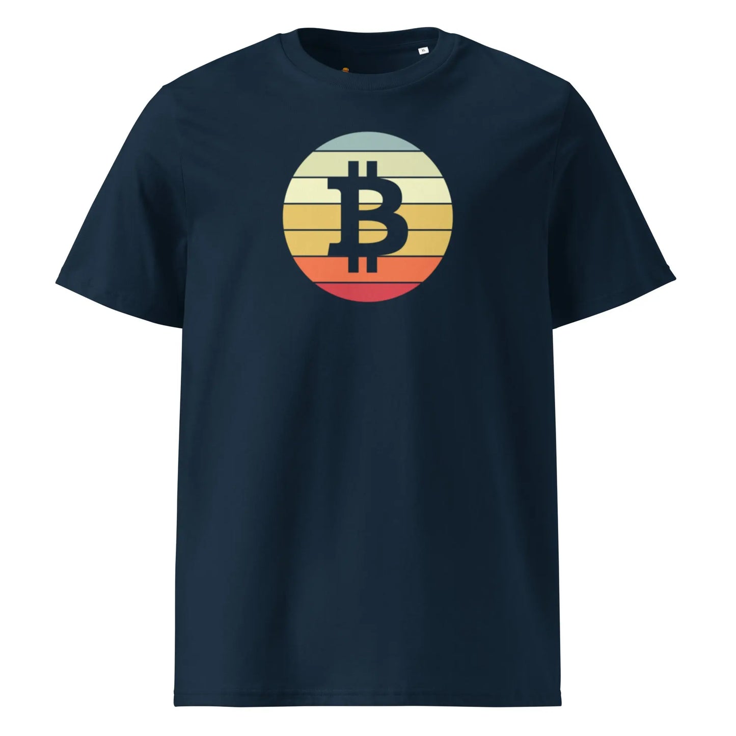 Vintage Bitcoin Sunset - Premium Unisex Organic Cotton Bitcoin T-shirt Navy Blue Color