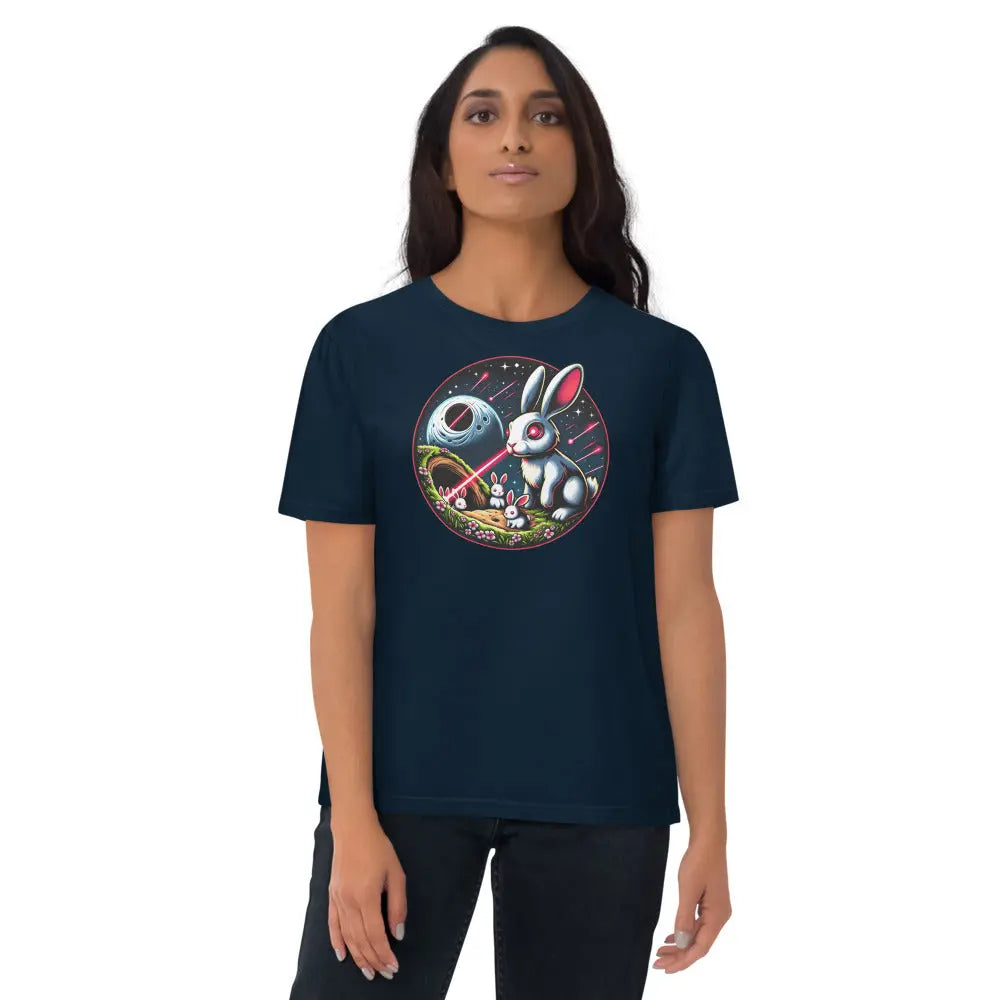 Laser Eyes Rabbit Family - Bitcoin Rabbit Hole - Premium Unisex Organic Cotton Bitcoin T-shirt Navy Blue Color