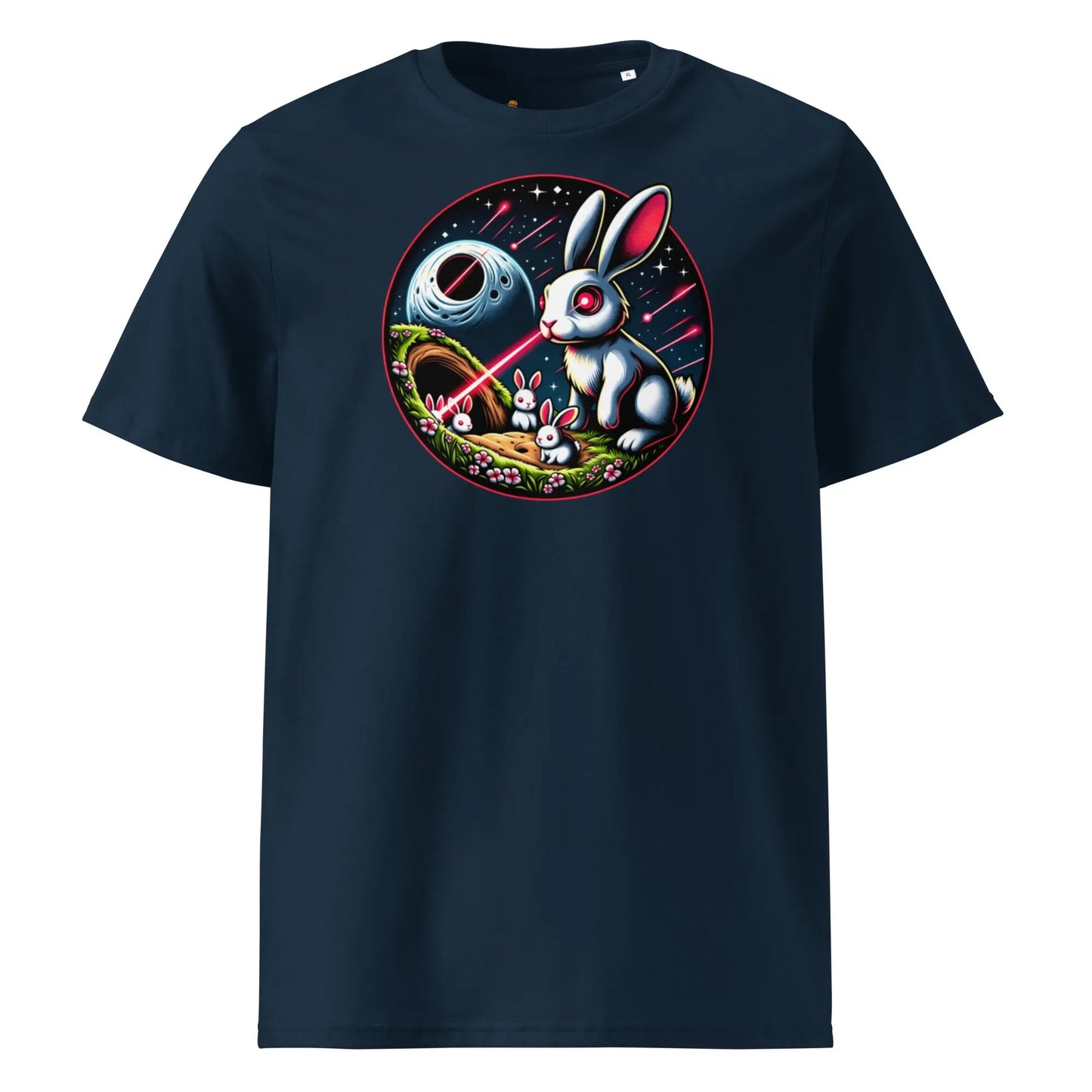 Laser Eyes Rabbit Family - Bitcoin Rabbit Hole - Premium Unisex Organic Cotton Bitcoin T-shirt Navy Blue Color