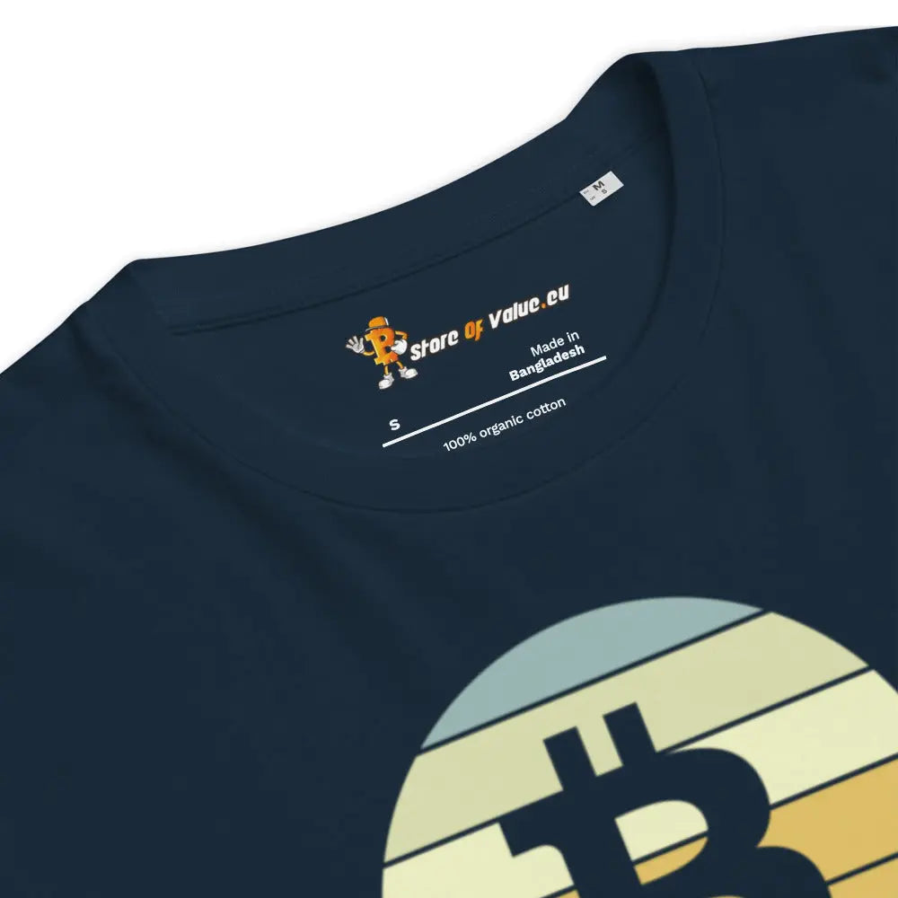 Vintage Bitcoin Sunset - Premium Unisex Organic Cotton Bitcoin T-shirt Navy Blue Color