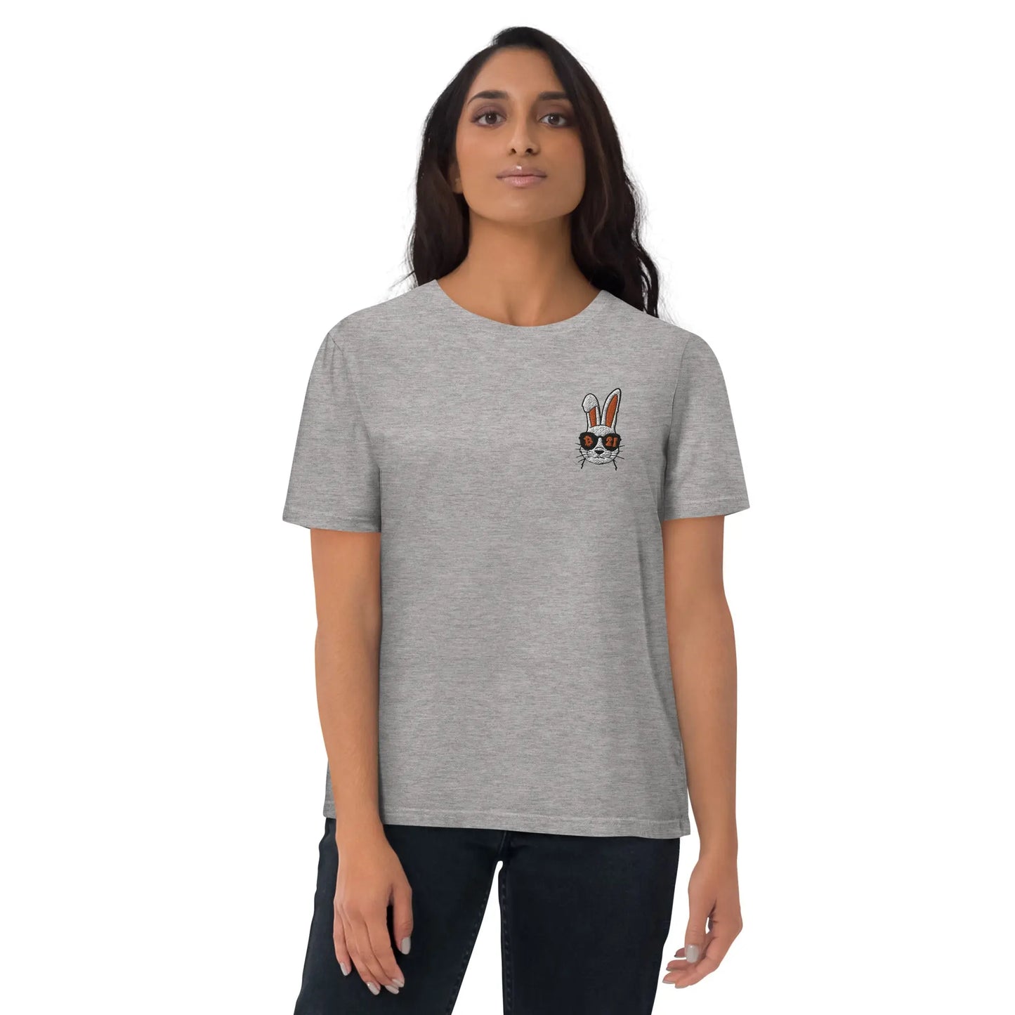 Rabbit 21 - Premium Embroidered Unisex Organic Cotton Bitcoin T-shirt Grey Color