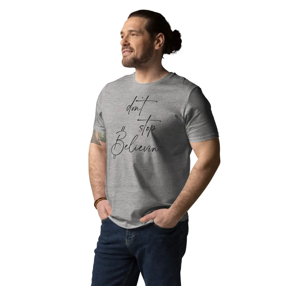 Dont Stop Believin' - Premium Unisex Organic Cotton Bitcoin T-shirt Grey Color