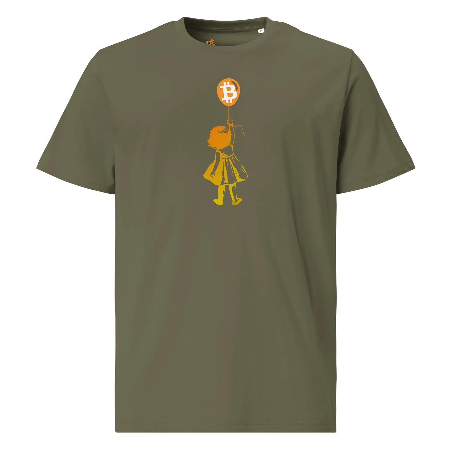 Bitcoin Balloon Girl - Premium Unisex Organic Cotton Bitcoin T-shirt Khaki Color