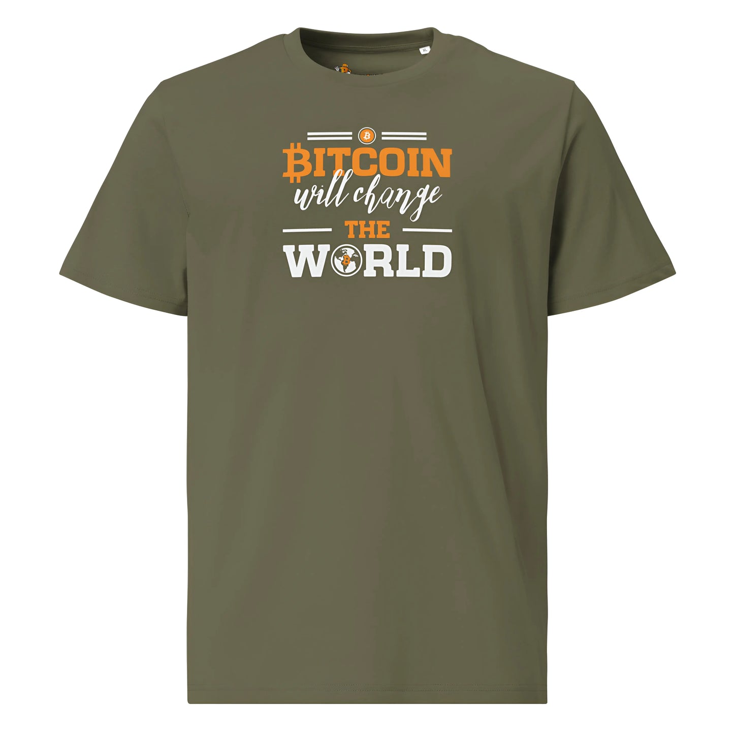 Change The World - Premium Unisex Organic Cotton Bitcoin T-shirt Khaki Color