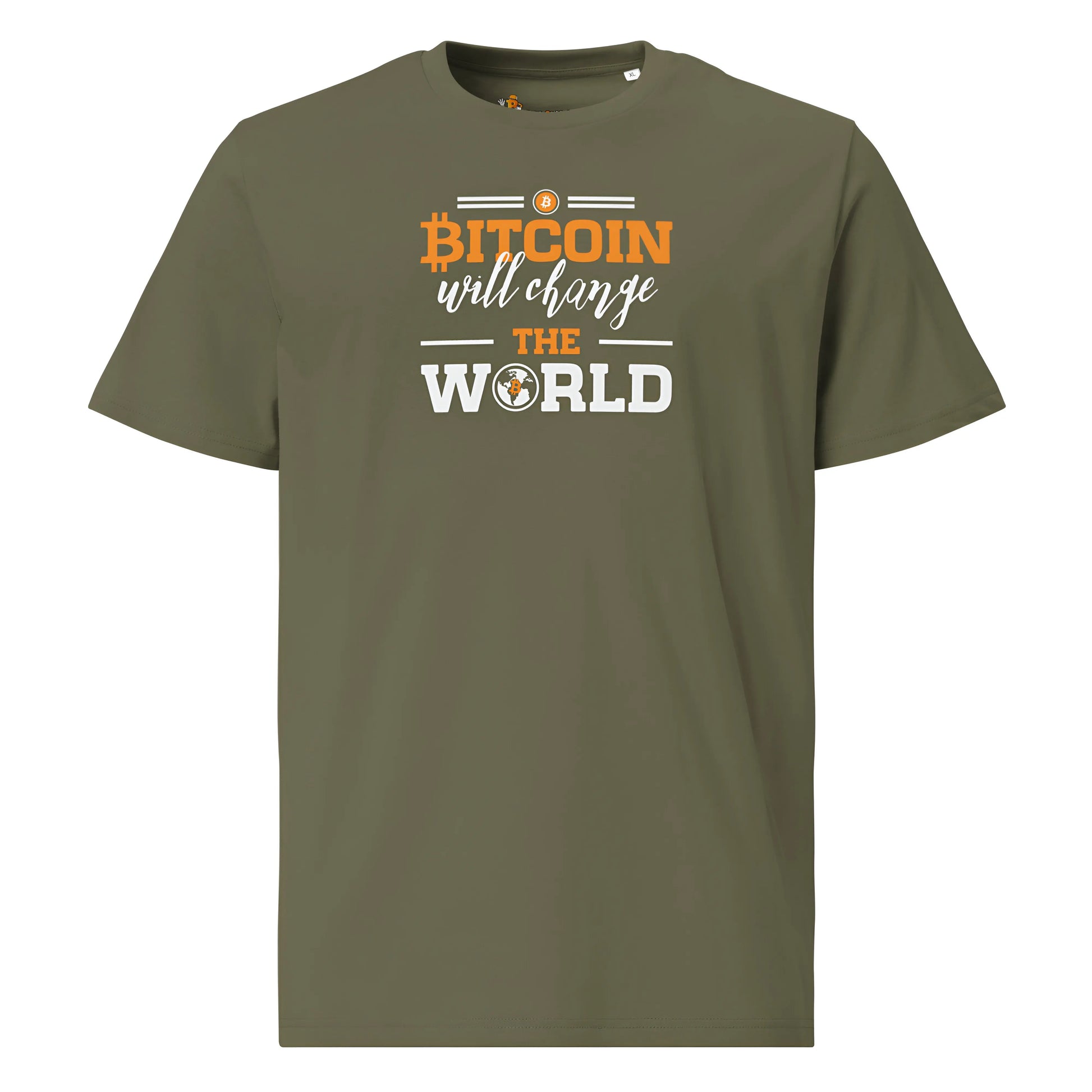 Change The World - Premium Unisex Organic Cotton Bitcoin T-shirt Khaki Color