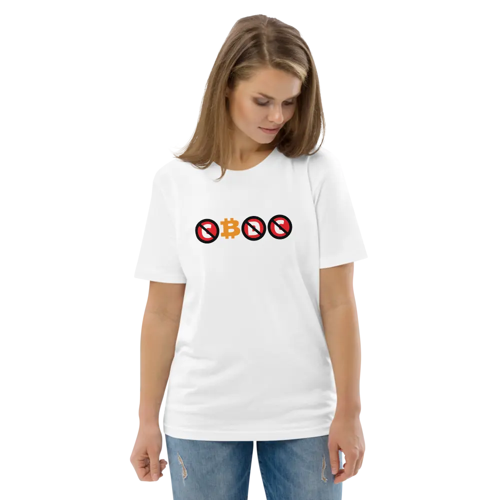 C₿DC T-shirt - BitPopArt - White Color - Premium Organic Cotton - Unisex Store of Value