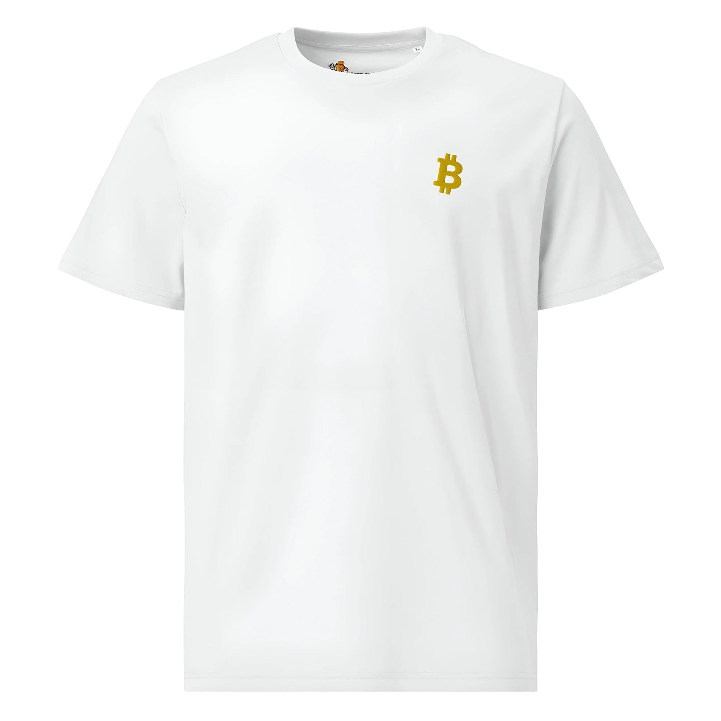 Gold Angled Bitcoin Embroidered - Premium Unisex Organic Cotton Bitcoin T-shirt White Color