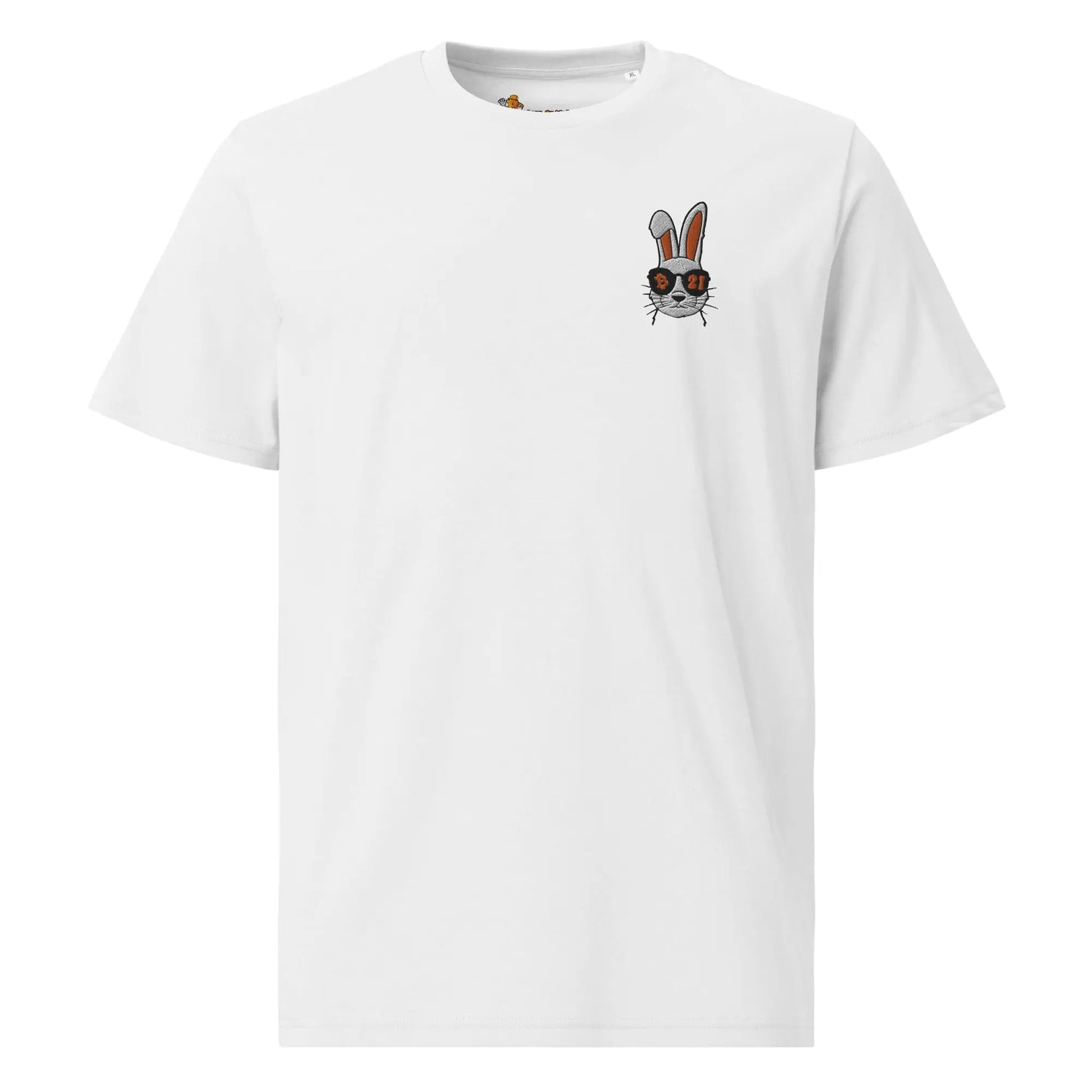 Rabbit 21 - Premium Embroidered Unisex Organic Cotton Bitcoin T-shirt White Color