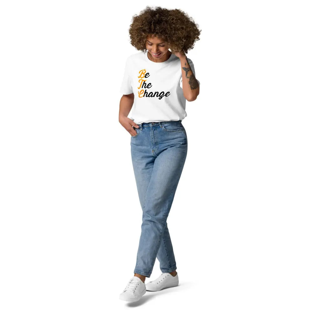 Be The Change - Premium Unisex Organic Cotton Bitcoin T-shirt White Color