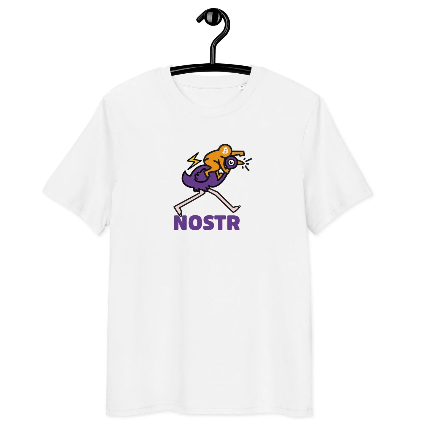 NOSTR Pop & Ostrich T-shirt - BitPopArt - White Color - Premium Organic Cotton - Unisex Store of Value