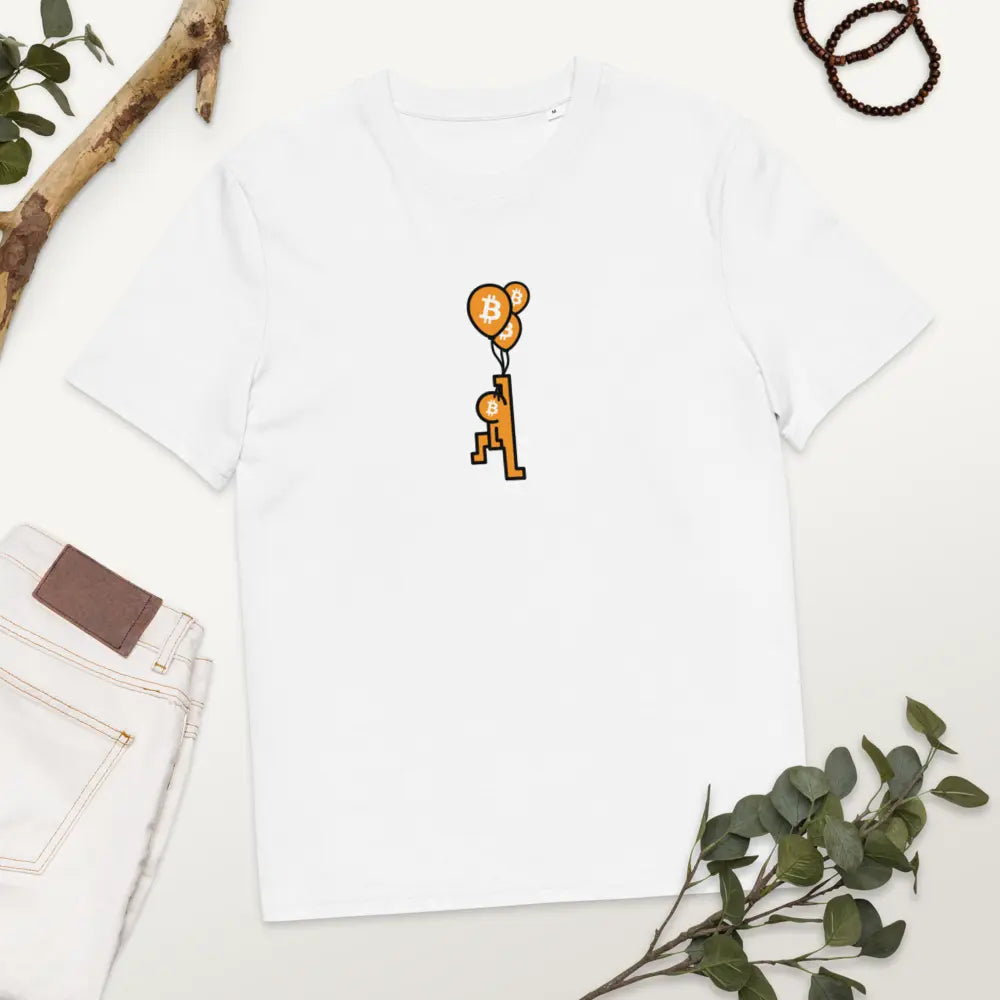 BitPop Balloon T-shirt - BitPopArt - White Color - Premium Organic Cotton - Unisex Store of Value