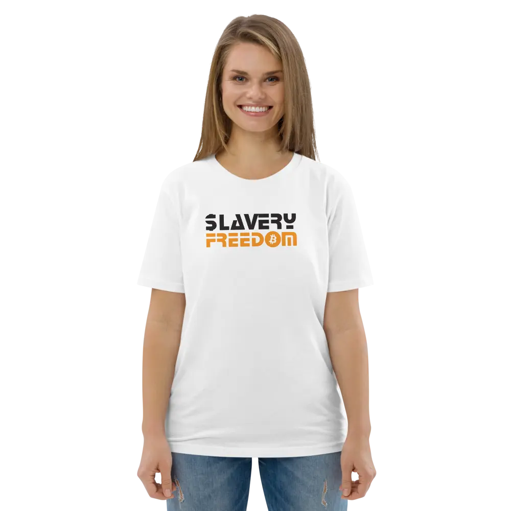 Slavery - Freedom T-shirt - By BitPopArt - Premium Organic Cotton - Unisex - White Store of Value