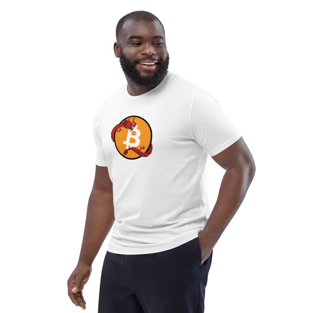 Bitcoin Red Dragon T-shirt - BitPopArt - White Color - Premium Organic Cotton - Store of Value