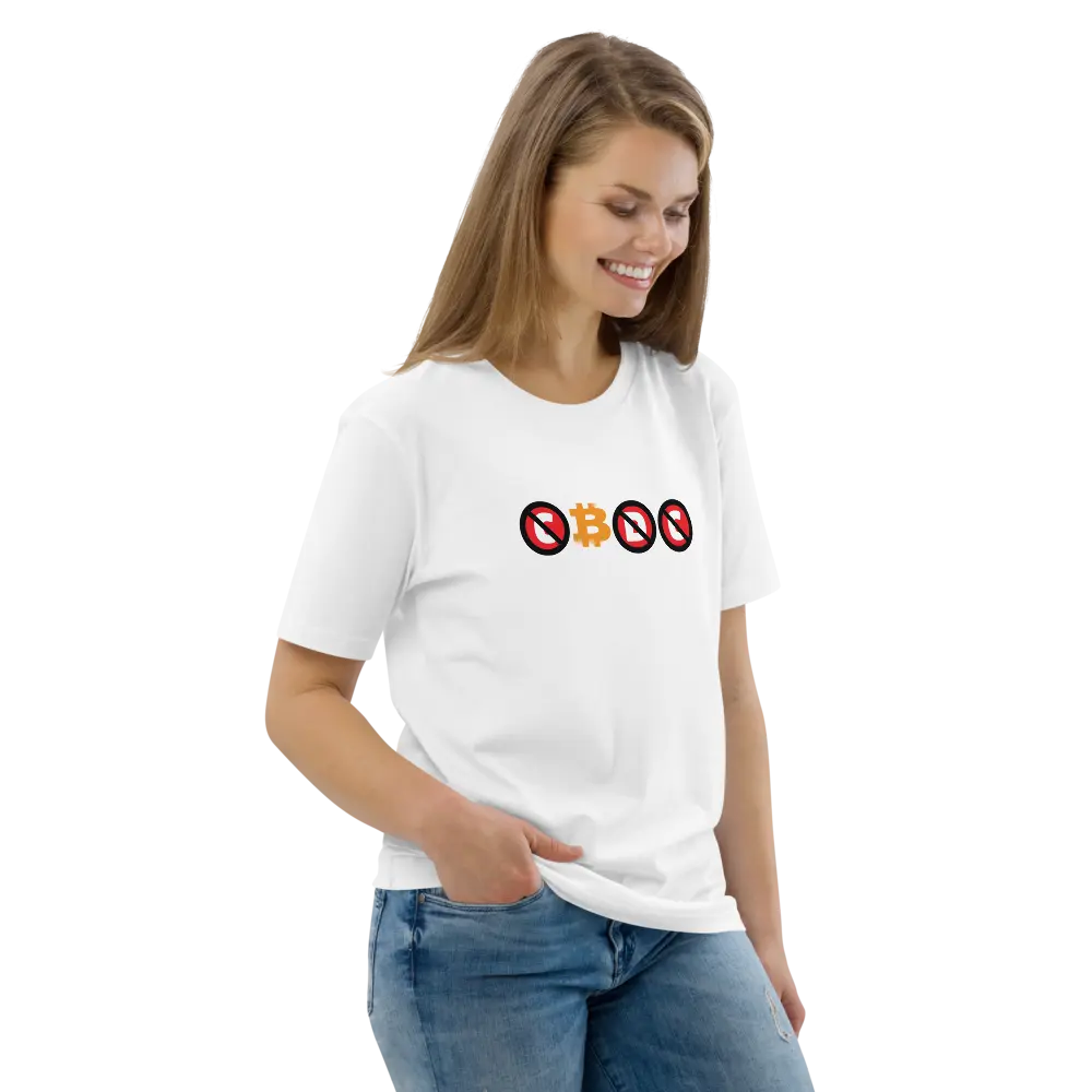 C₿DC T-shirt - BitPopArt - White Color - Premium Organic Cotton - Unisex Store of Value