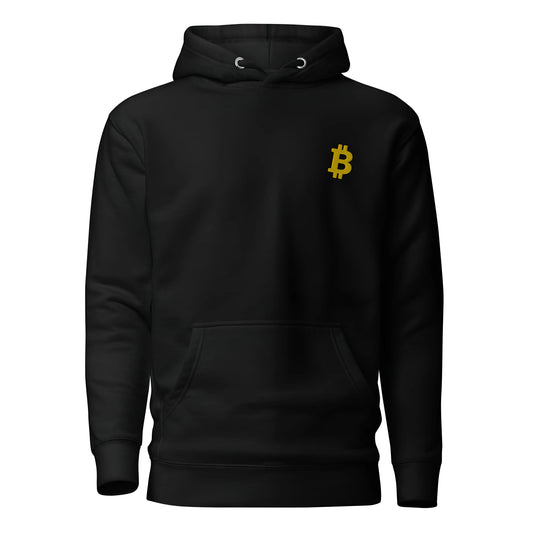 Simply Angled Bitcoin Embroidered - Premium Unisex Bitcoin Hoodie Gold Black Color